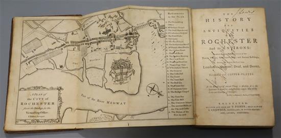 ROCHESTER: Shrubshole, William - The History and Antiquities of Rochester and Its Environs, 8vo, calf, folding map as